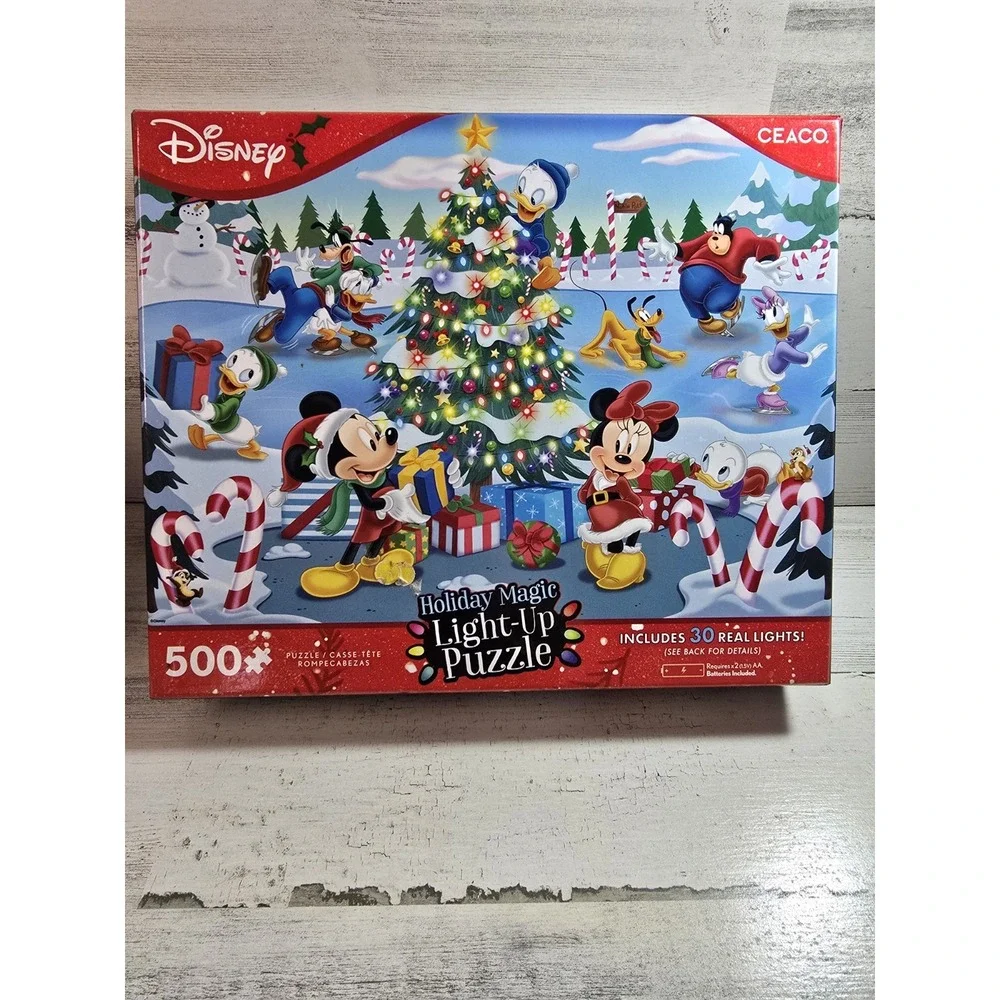 Disney Holiday Magic Light-Up Jigsaw Puzzle Ceaco 500 Piece Mickey Christmas LED